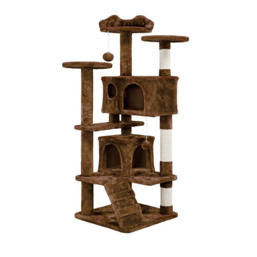Cat Climbing Sisal Rope Tower – Multi-Level Tree with Stairs & Houses - Brown