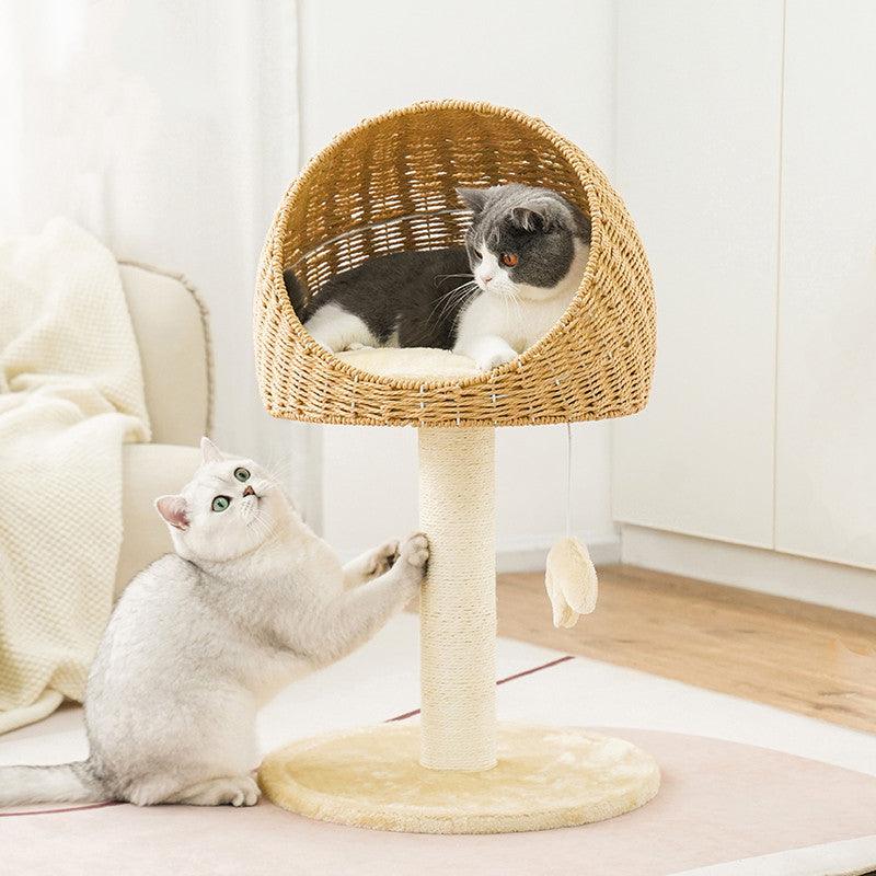 LifePet Cat Climbing Rack Tree Nest - Rustic Rattan Design for Active Cats