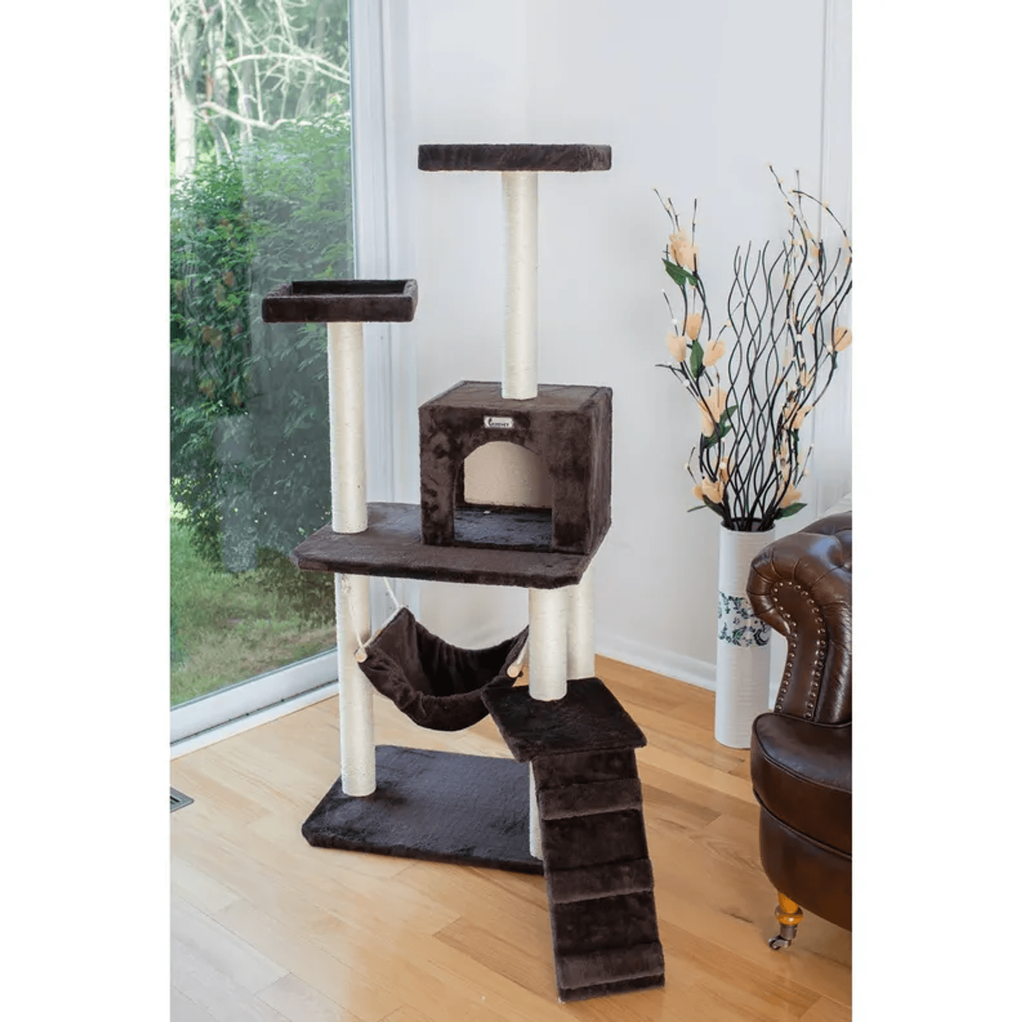 LifePet Cat Tree 57-Inch with Four Levels and Real Wood Climber - Durable and Stylish