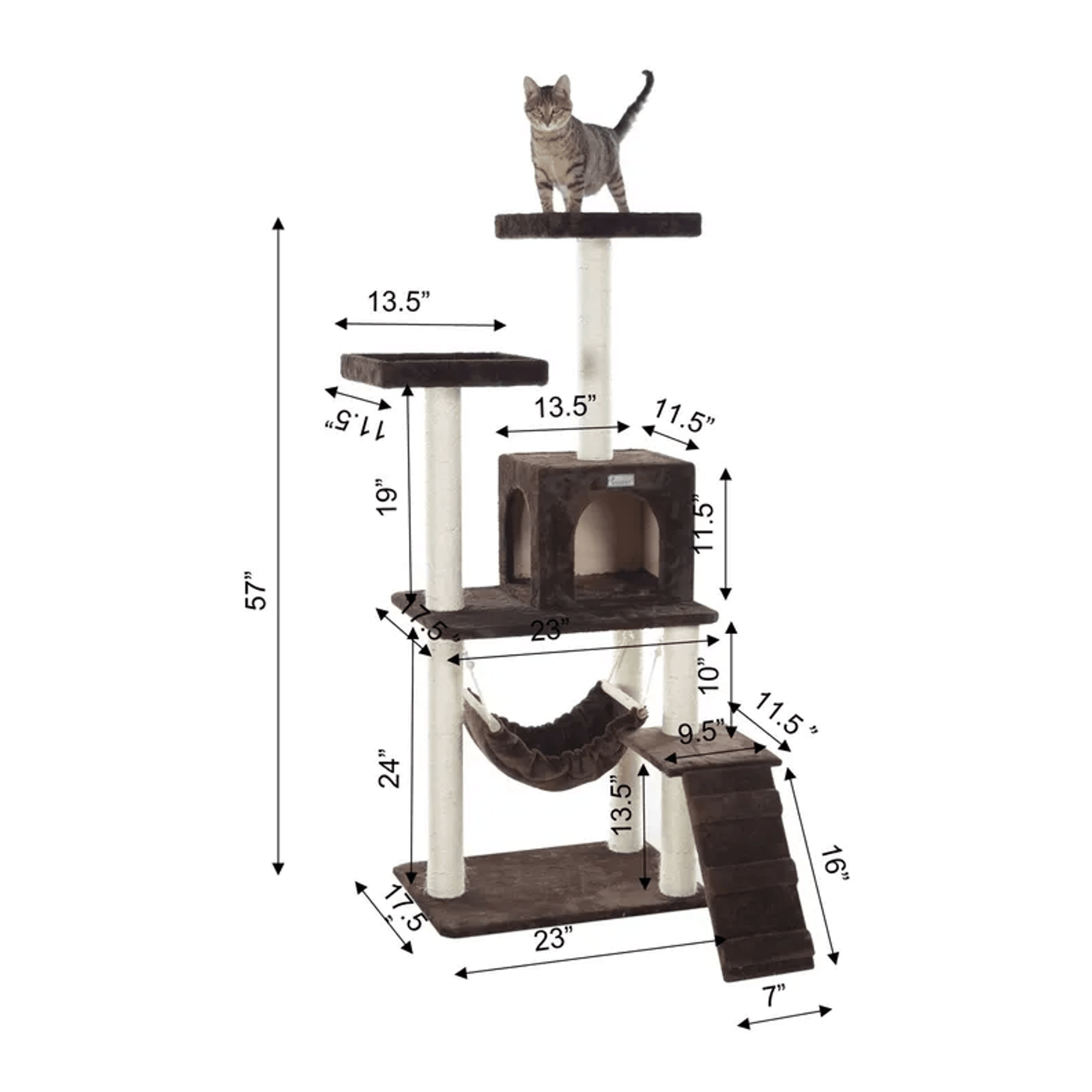 LifePet Cat Tree 57-Inch with Four Levels and Real Wood Climber - Durable and Stylish