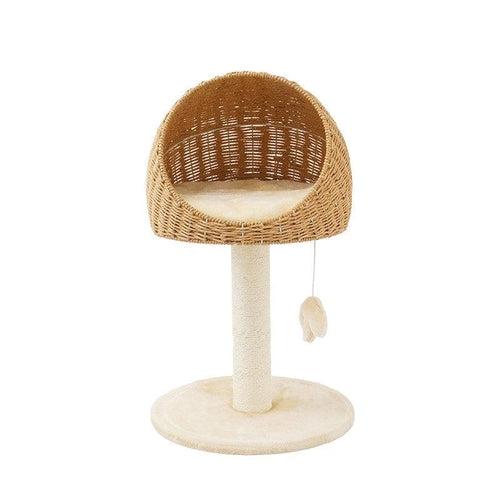 LifePet Cat Climbing Rack Tree Nest - Rustic Rattan Design for Active Cats - Beige