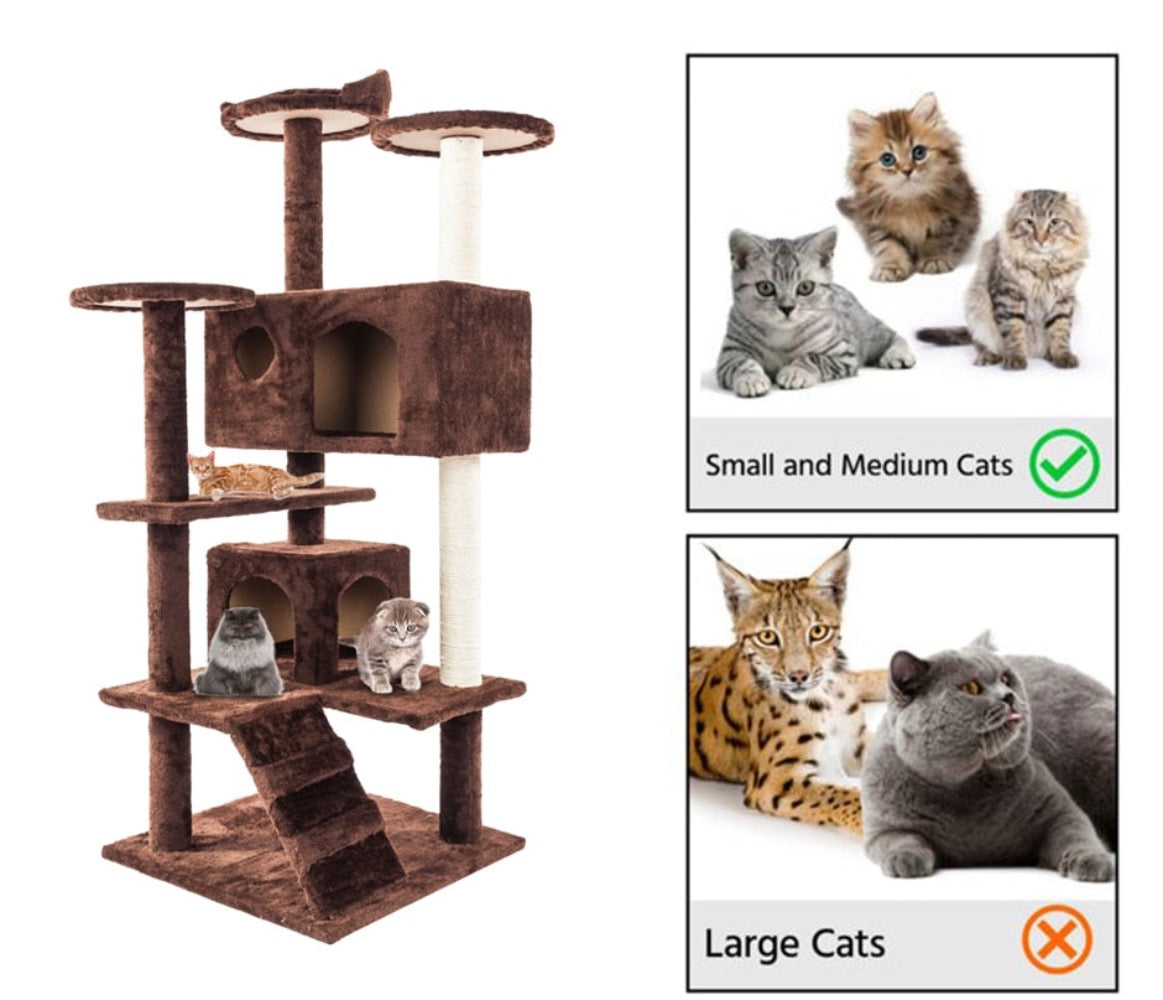 Cat Climbing Sisal Rope Tower – Multi-Level Tree with Stairs & Houses