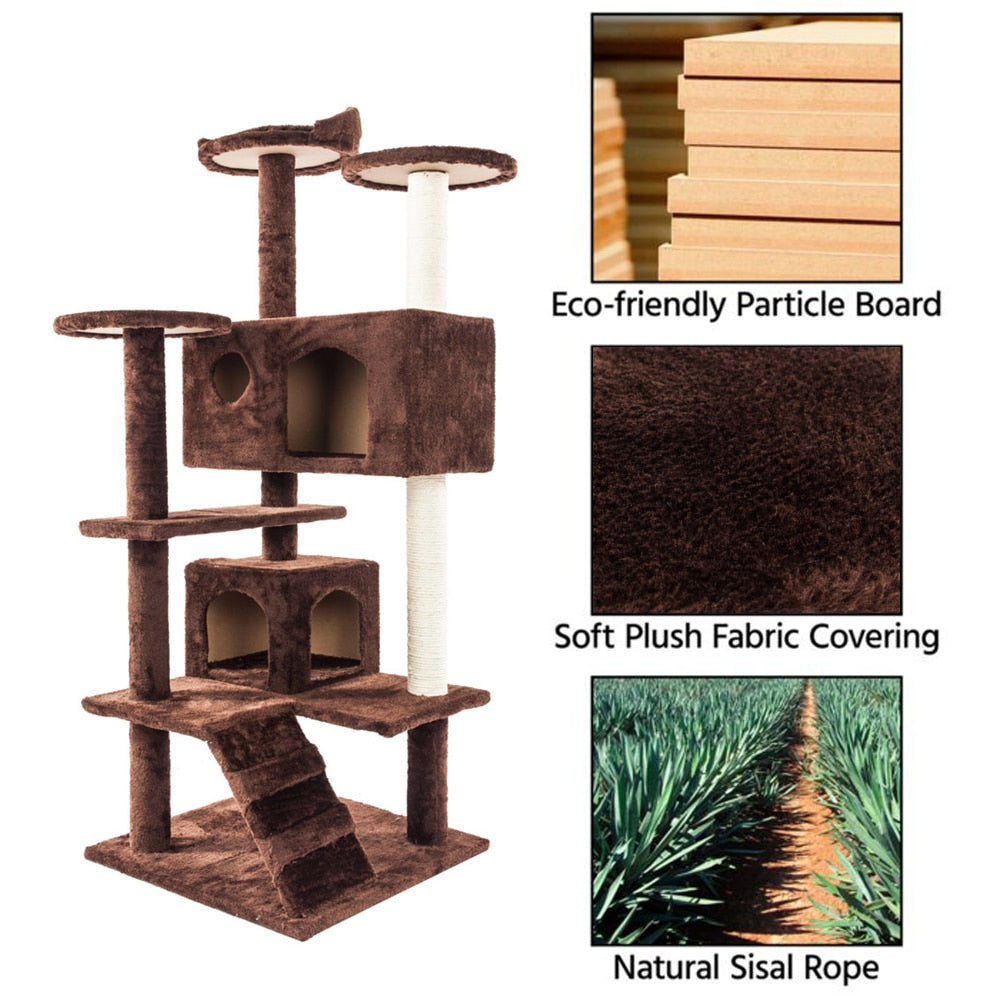 Cat Climbing Sisal Rope Tower – Multi-Level Tree with Stairs & Houses