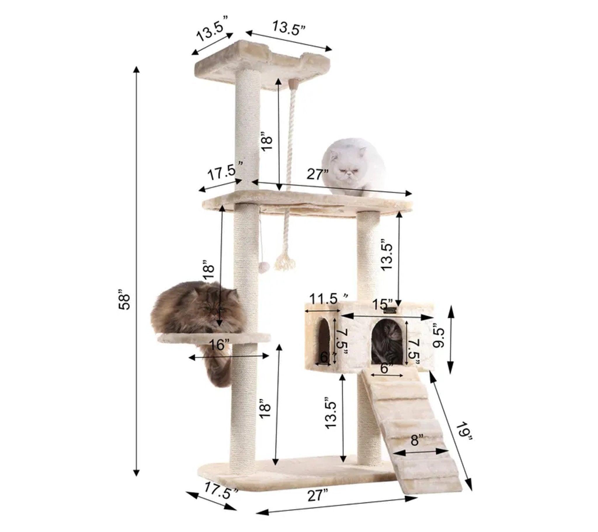 LifePet Cat Tree 58-Inch Natural Sisal - Durable and Stylish for Active Cats