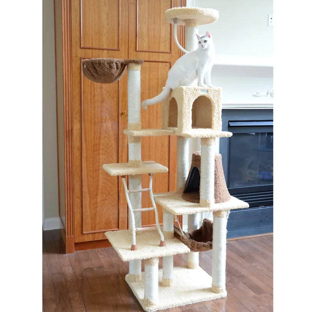 LifePet Cat Climber 78 Inch Real Wood Multi-Level Cat Tower - Durable Play House for Cats