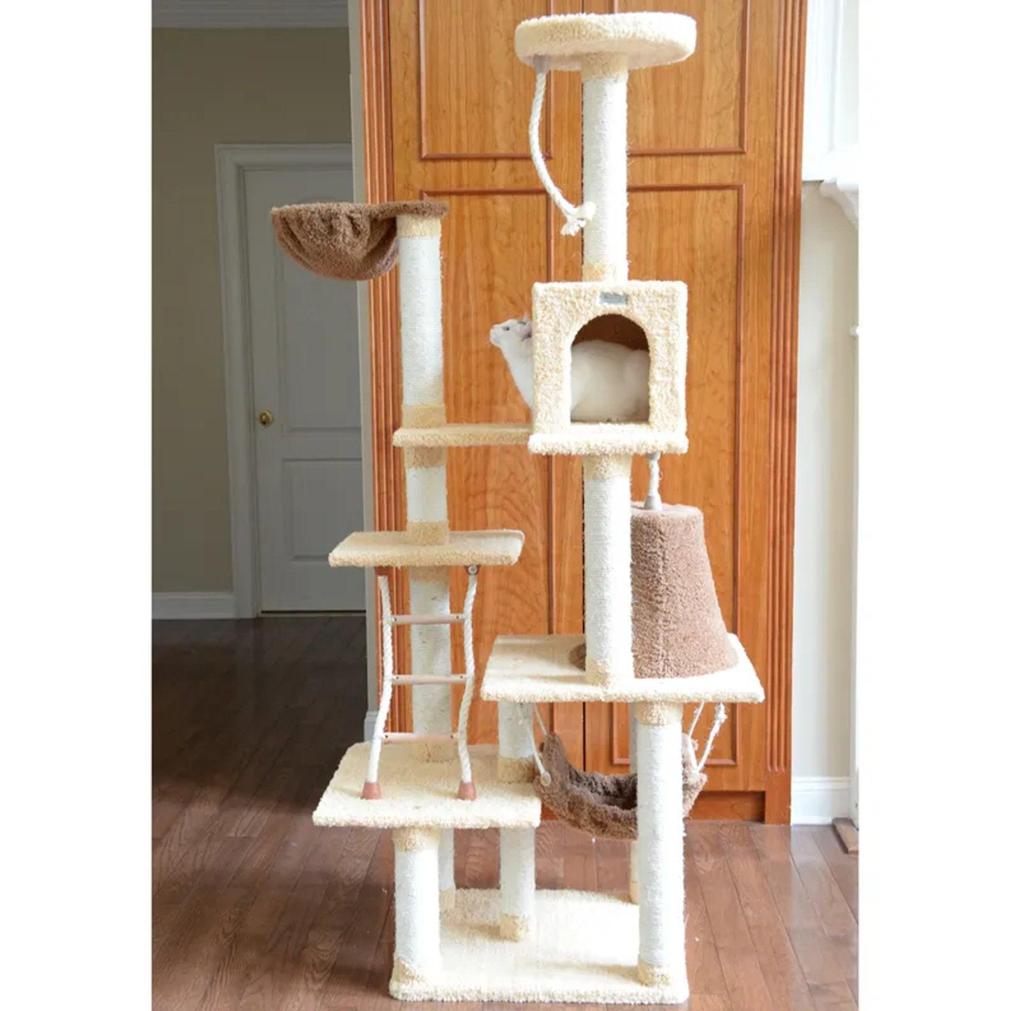 LifePet Cat Climber 78 Inch Real Wood Multi-Level Cat Tower - Durable Play House for Cats