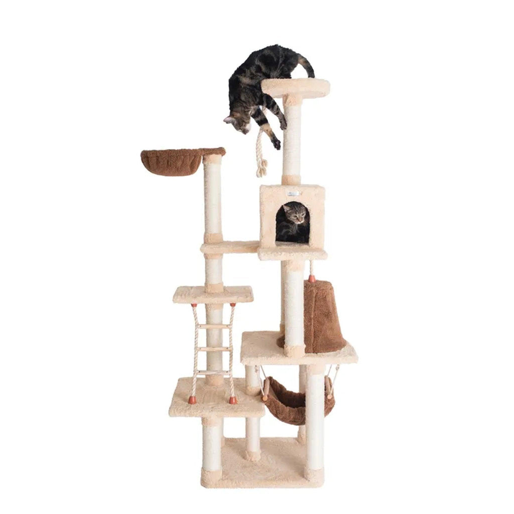 LifePet Cat Climber 78 Inch Real Wood Multi-Level Cat Tower - Durable Play House for Cats