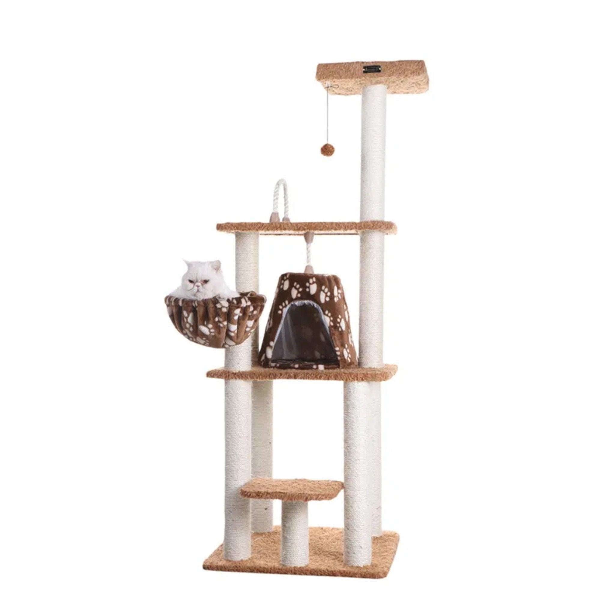 LifePet Cat Tower Brown with Playhouse and Scratching Posts - Durable and Engaging