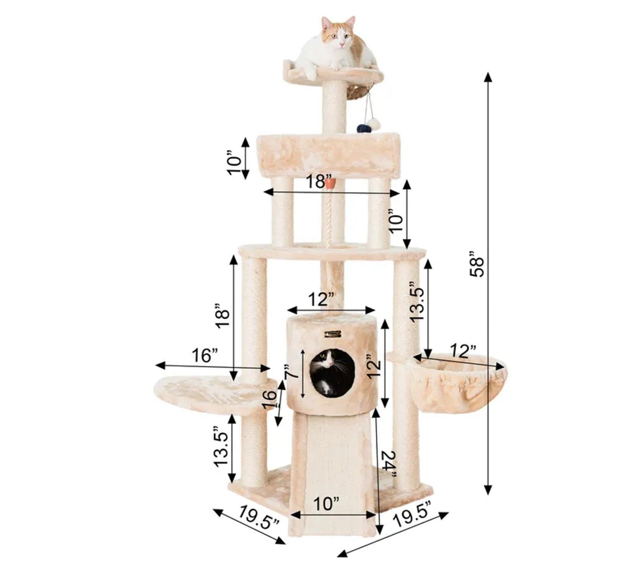 LifePet Cat Tower Real Wood 48 Inch with Lounge and Sisal Rope - Durable and Stylish