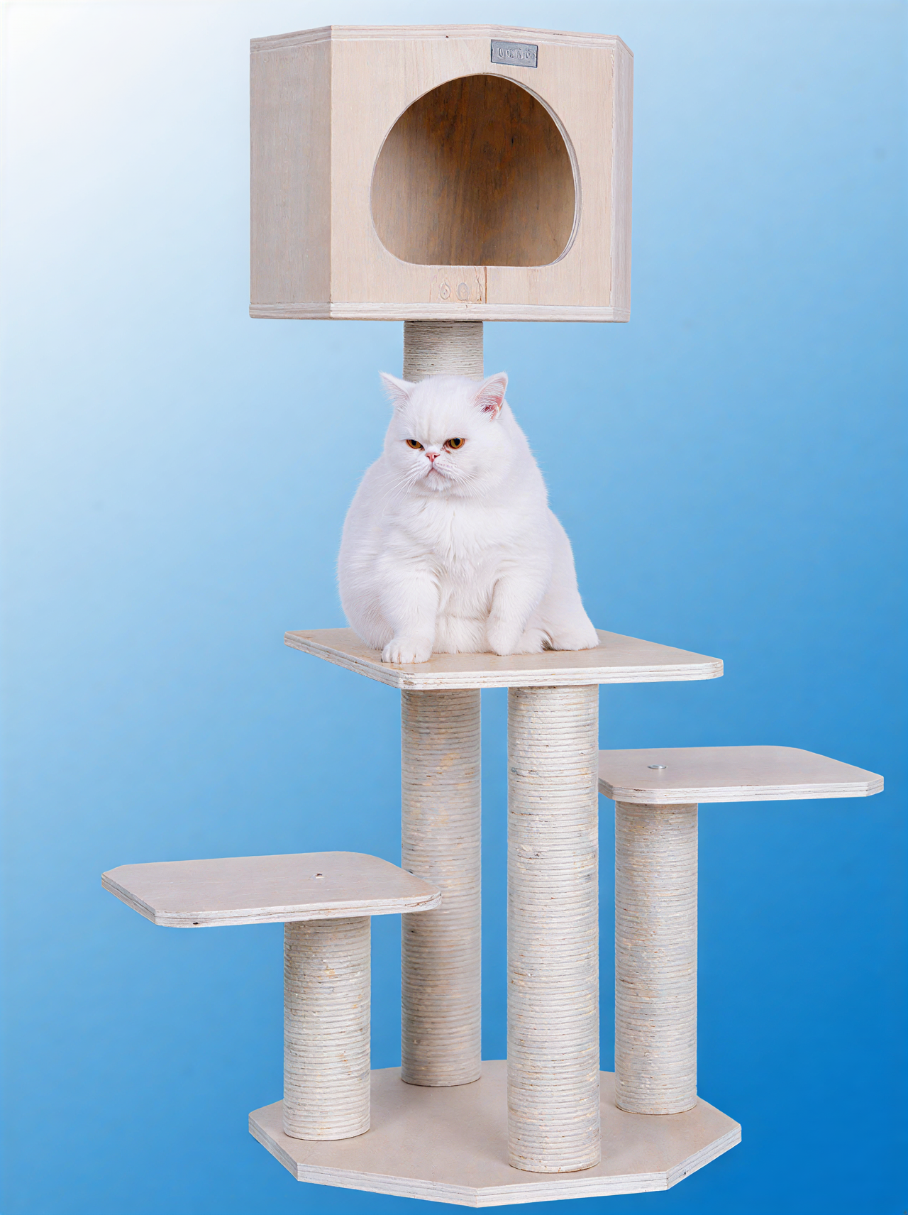 LifePet Cat Tree 46-Inch Multi-Level Tower - Real Solid Wood for Active Cats