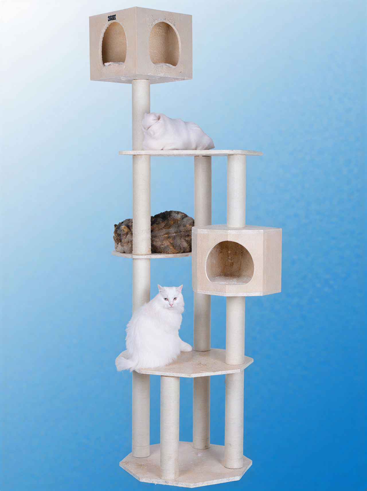 LifePet Cat Tree 85-Inch Real Wood 5-Level Tower - Sturdy Scots Pine Design for Active Cats